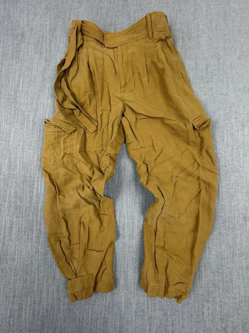 Banana Republic Women’s Size 2 Cargo Jogger Pants Mustard Linen Lyocell Belt